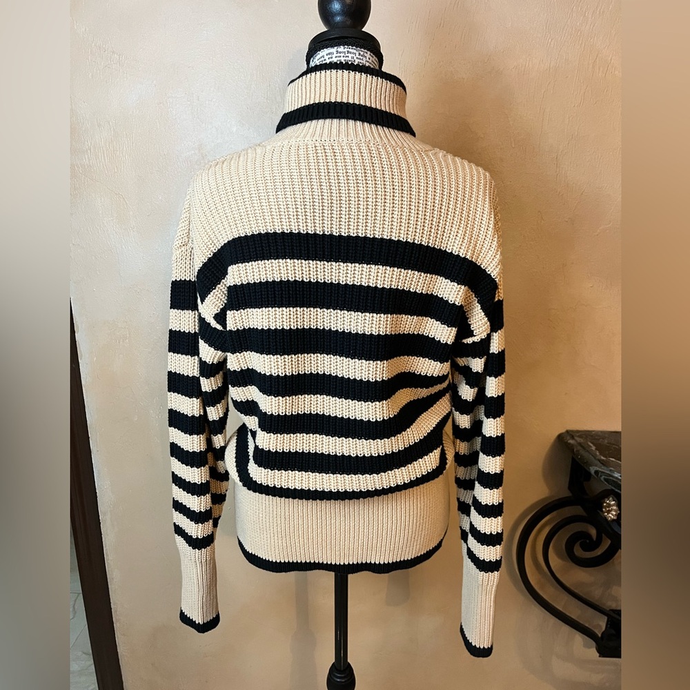 Cabi "Polo Turtleneck" (Item 4477) Women's Striped Sweater - Black and Tan - Picture 4 of 9